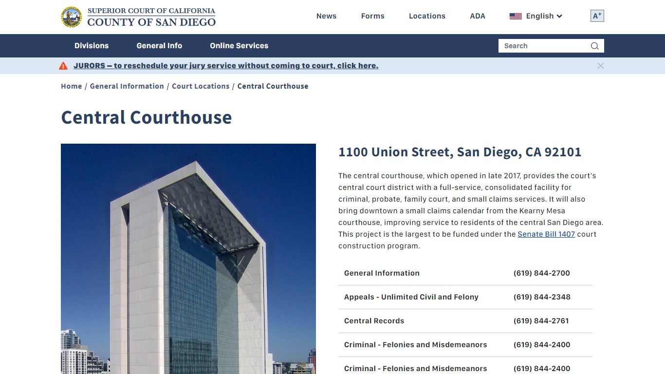 Central Courthouse | Superior Court of California - County of San Diego